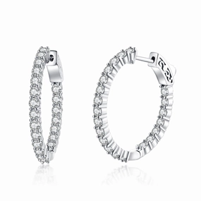 High-Quality Appearance Sterling Silver 28.5x26MM Oval CZ Hoop Earrings with 2.5mm CZs