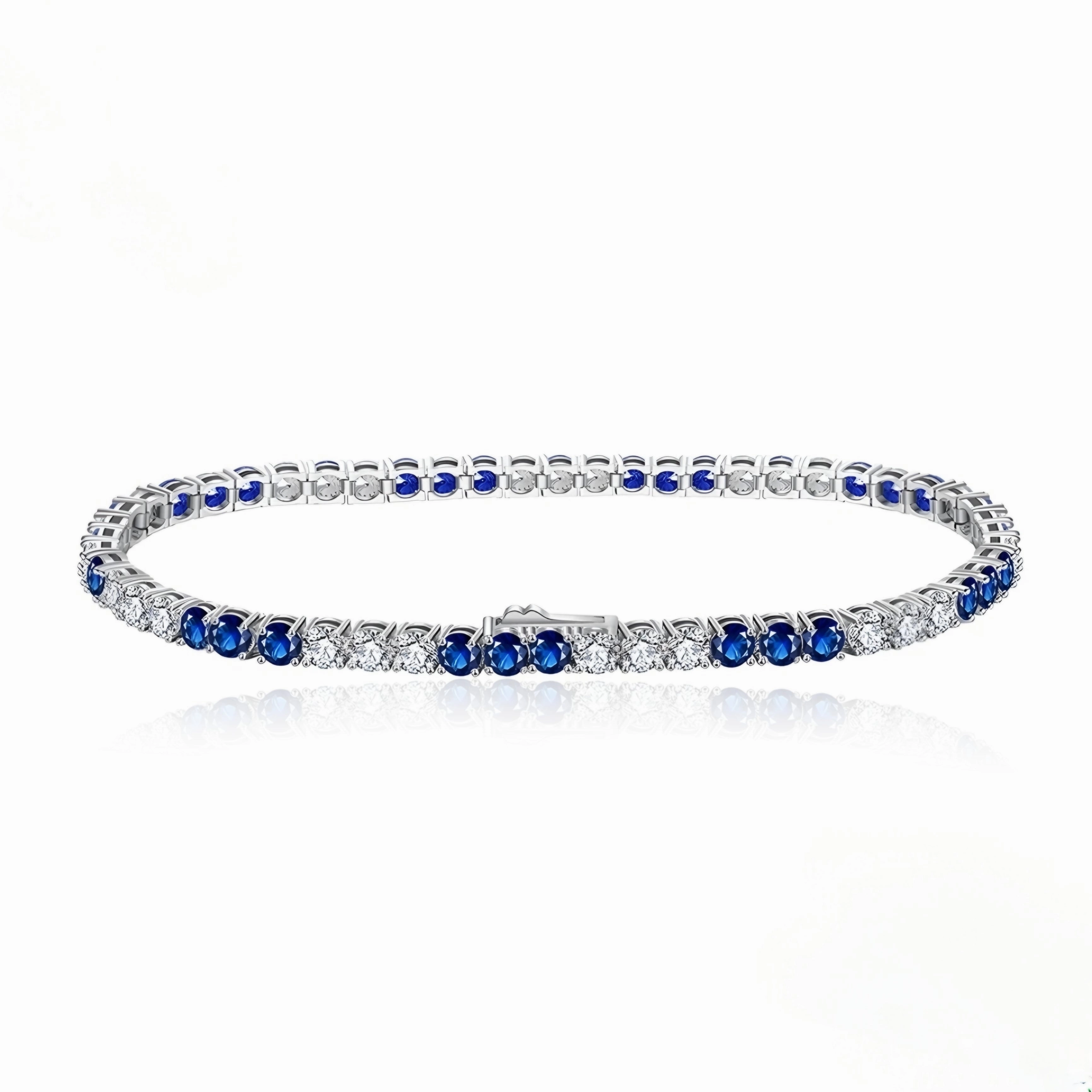 Ready To Give Good Fusions Sterling Silver 3 Alternating Sapphire and Clear 3mm CZ Bracelet
