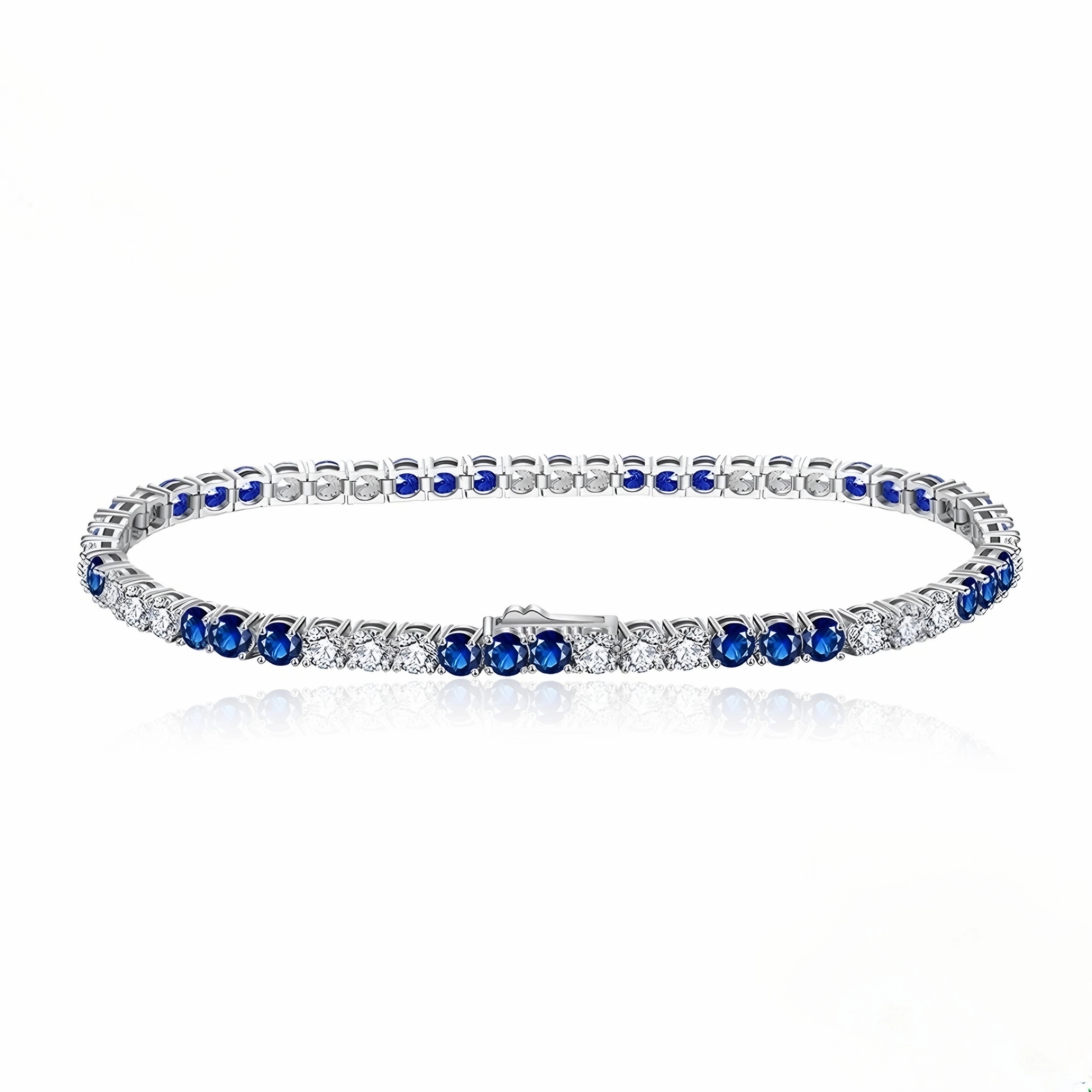 Sterling Silver 3 Alternating Sapphire and Clear 3mm CZ Bracelet Sacred Symbol