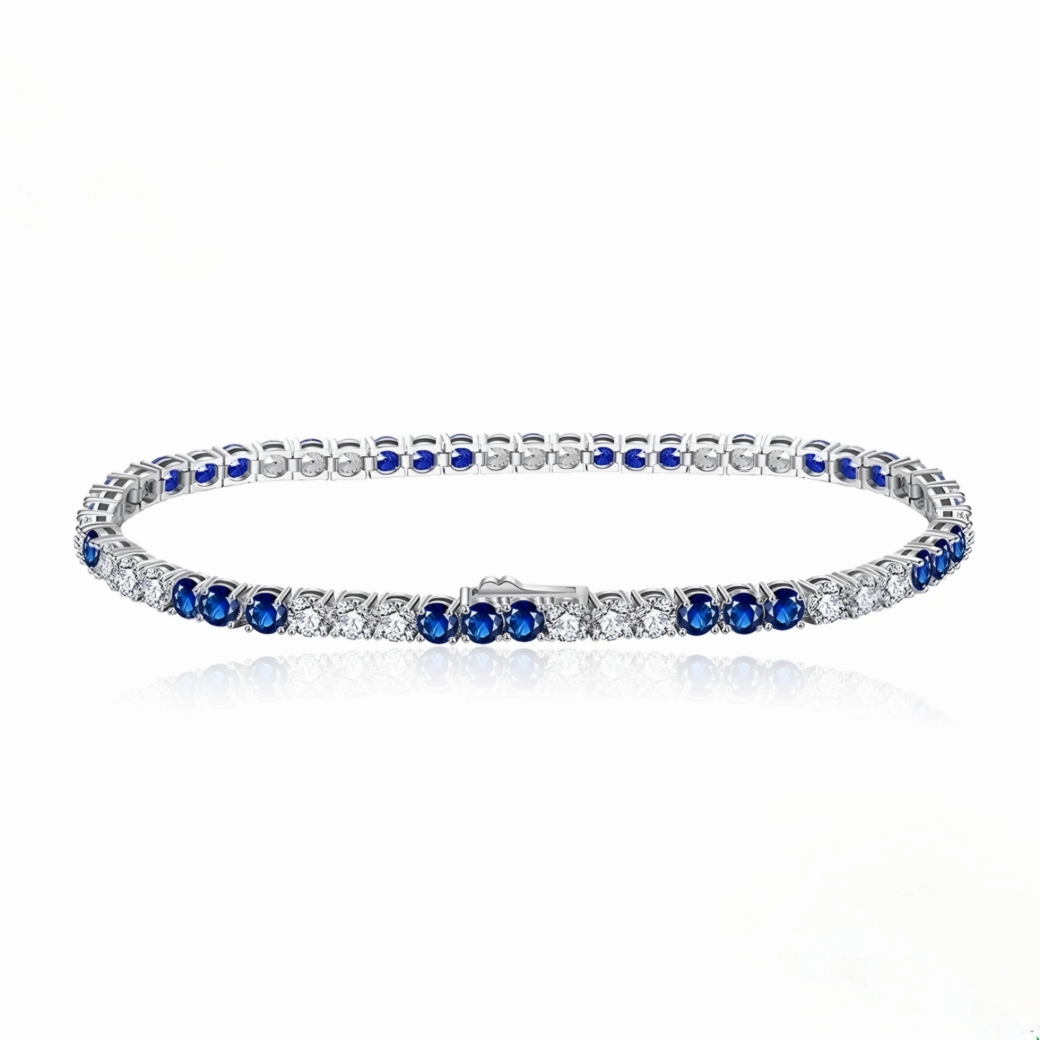 Sterling Silver 3 Alternating Sapphire and Clear 3mm CZ Bracelet Unbridled Inspiration