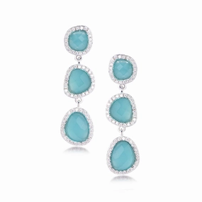 Industrial Adornment Vintage Style Sterling Silver 3 Blue Stone Earrings