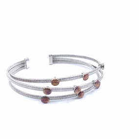 Sterling Silver 3 Row Bangle Bracelet with Rose Gold Plated Circles Handmade Tale