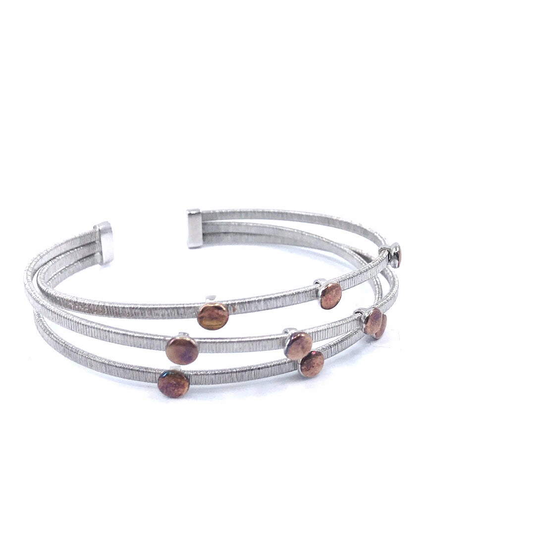 Sterling Silver 3 Row Bangle Bracelet with Rose Gold Plated Circles Boundless Perspective