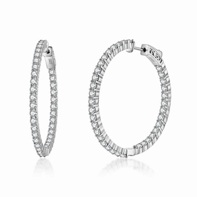 Star-Shaped Accessory Sterling Silver 40mm Round CZ Hoop Earrings with 2.5mm CZs