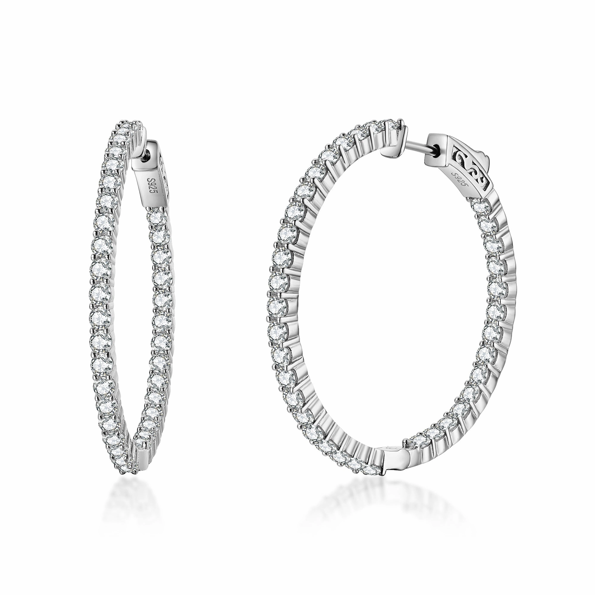Star-Shaped Accessory Sterling Silver 40mm Round CZ Hoop Earrings with 2.5mm CZs
