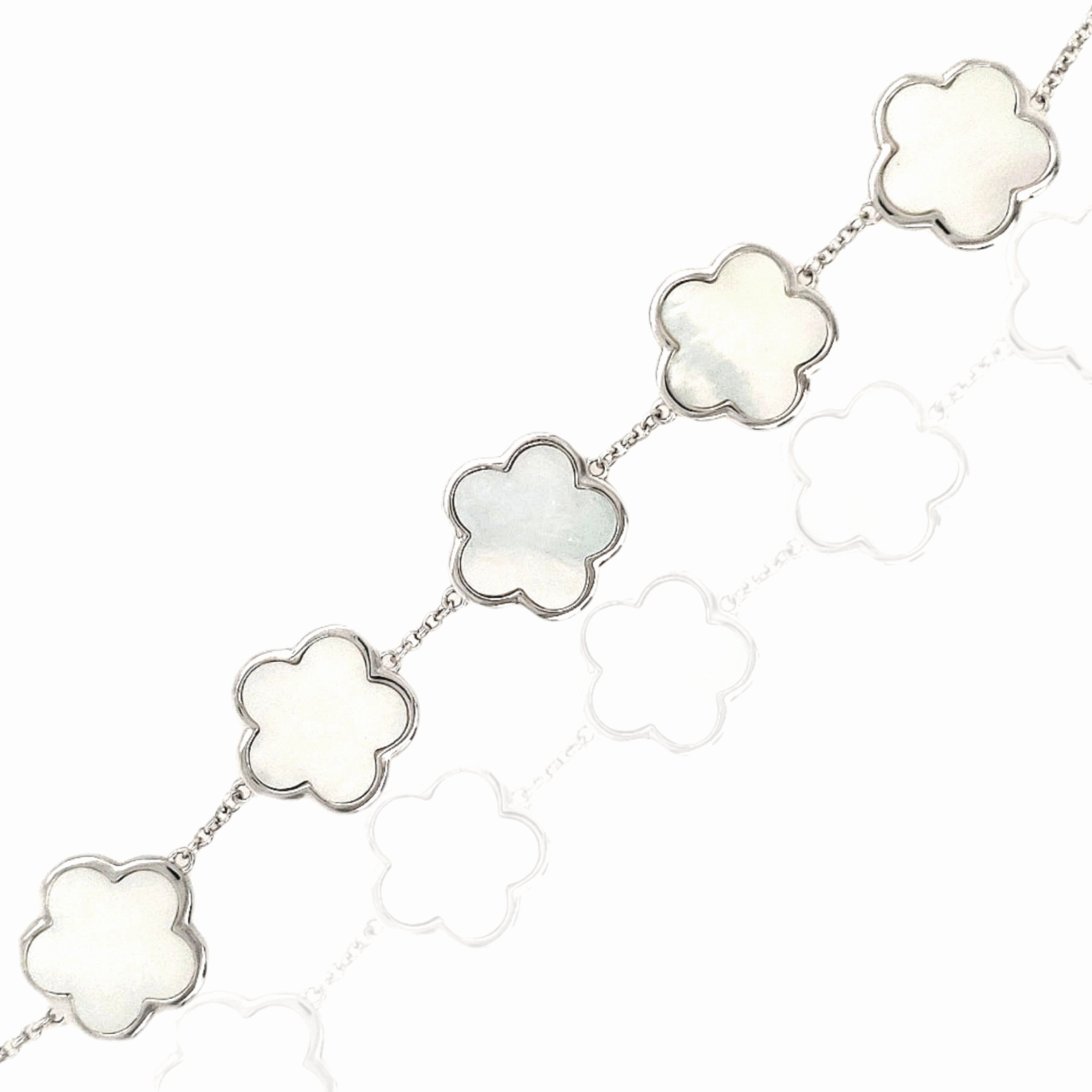 Internationally Recognized Unrestricted Creativity Sterling Silver 5 Flower Mother of Pearl Bracelet