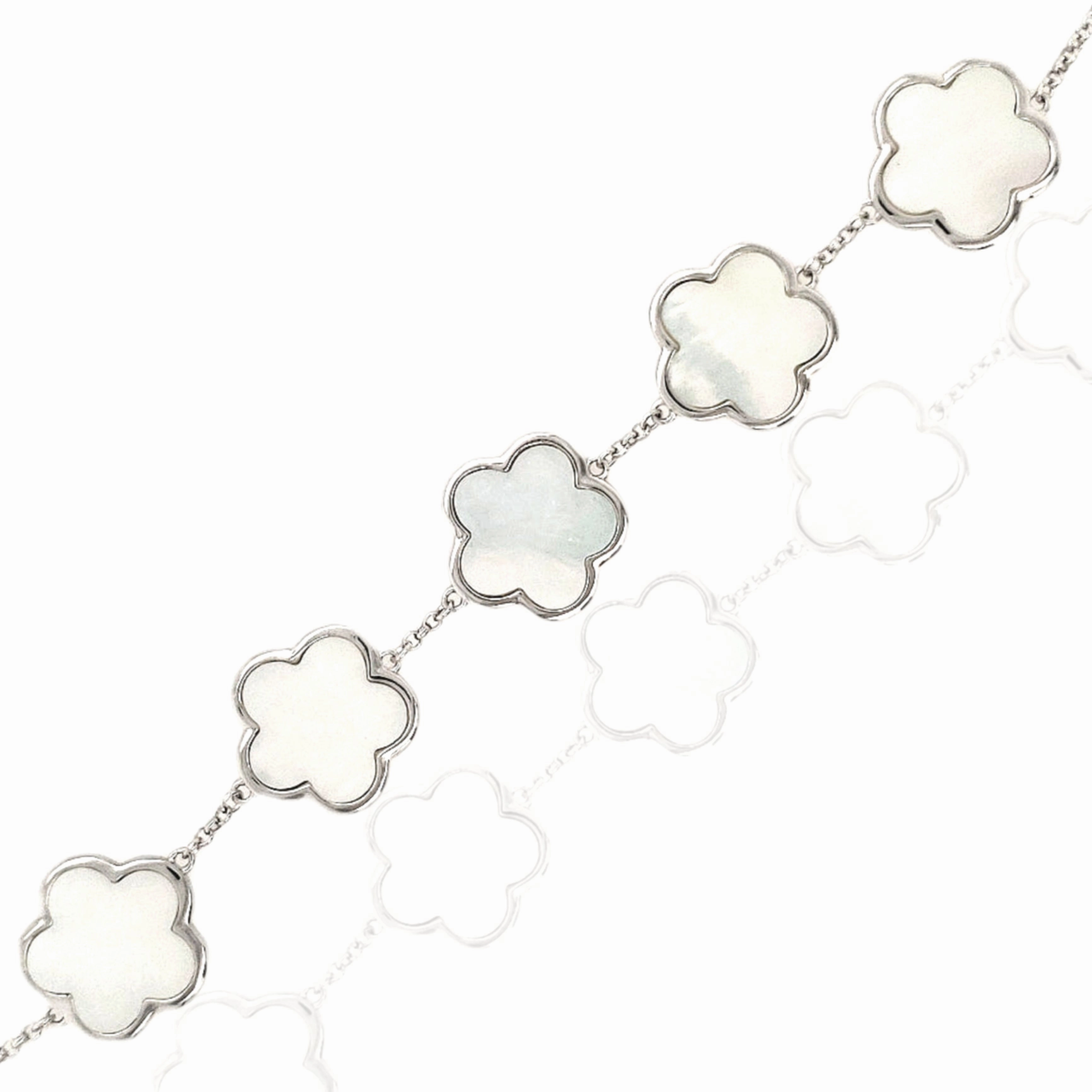 Recycled materials Worldwide Favorite Sterling Silver 5 Flower Mother of Pearl Bracelet