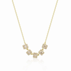 Smart Look Youth Present Sterling Silver 5 Halo Emerald Cut Stone Bar Necklace