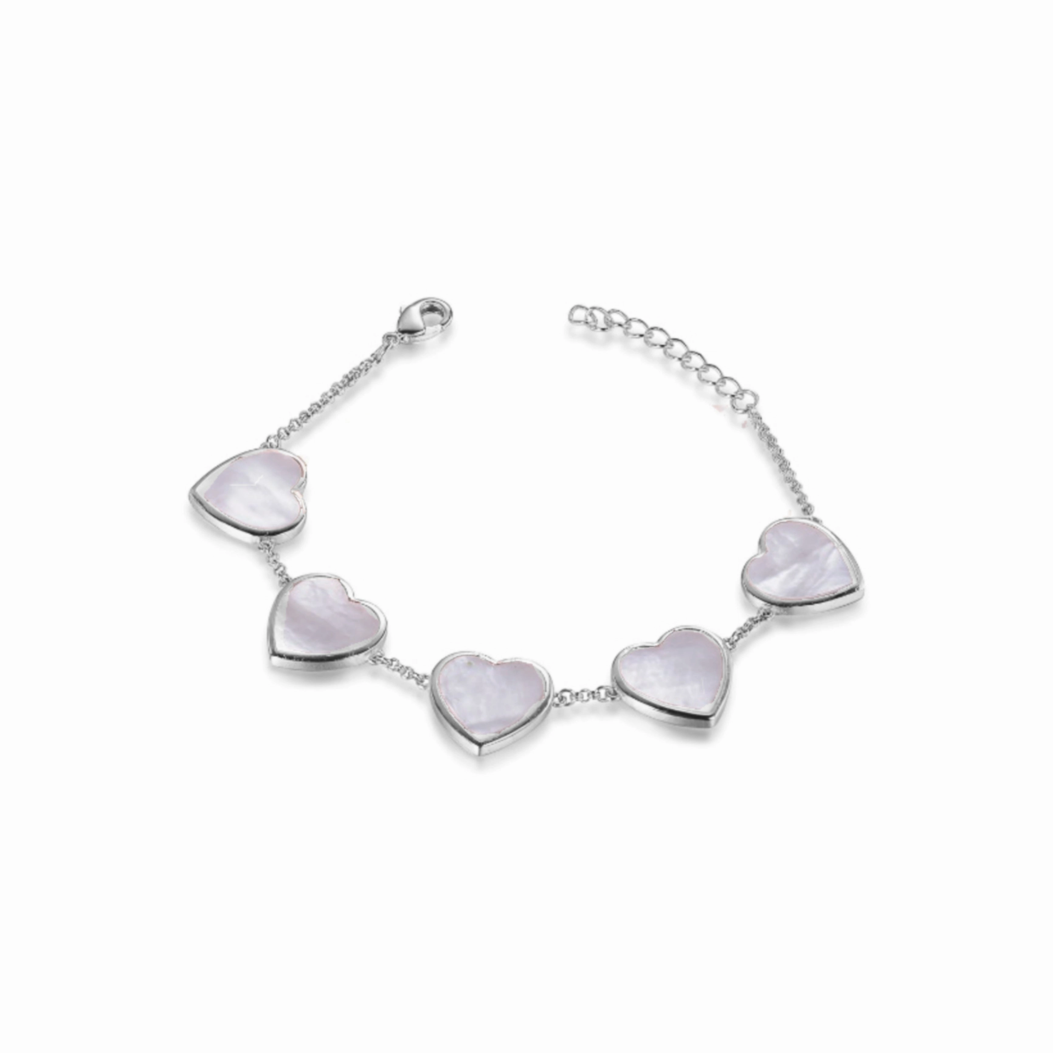 Sterling Silver 5 Heart Mother of Pearl Bracelet Sudden Sensation Whole Fusions
