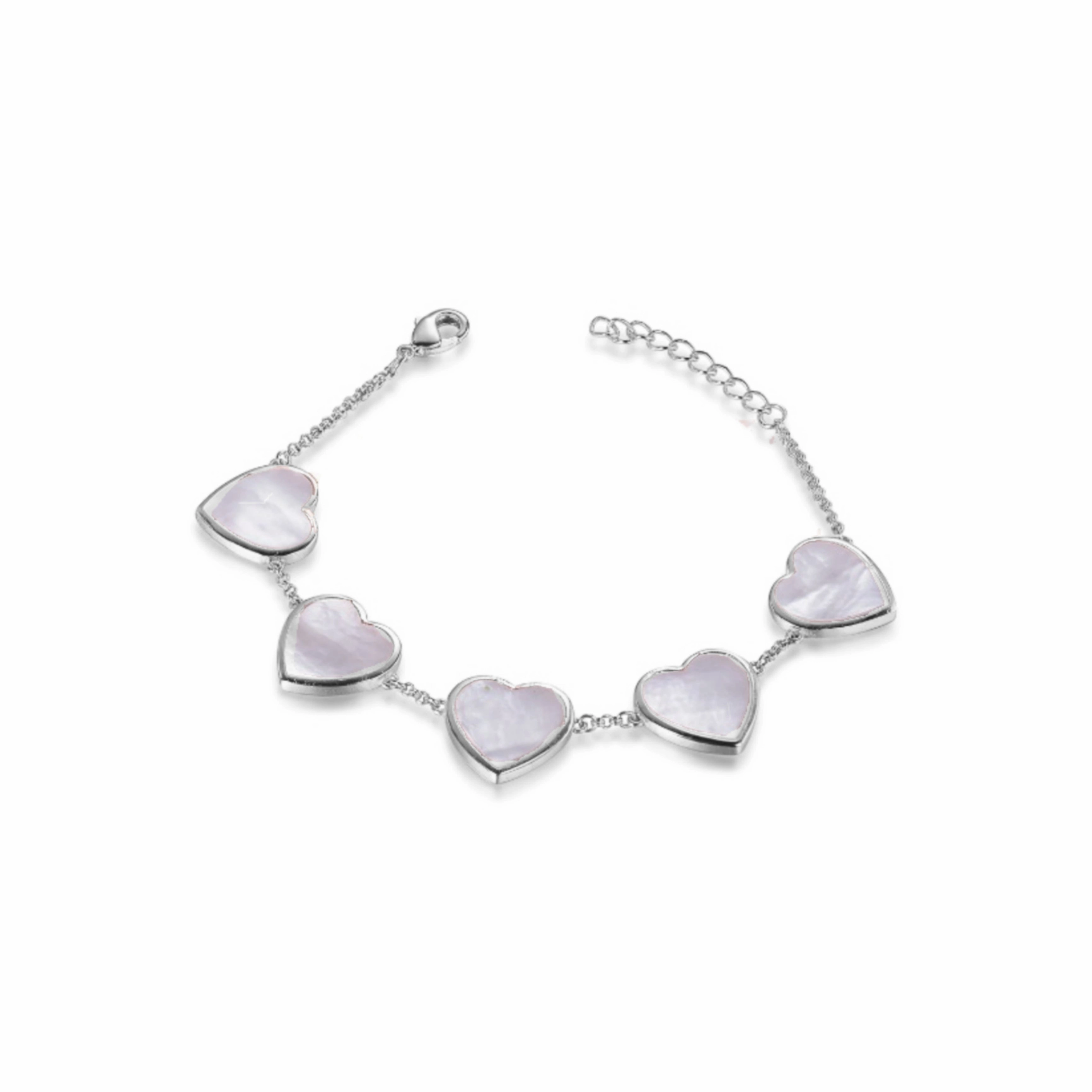 Promising Prospect Sterling Silver 5 Heart Mother of Pearl Bracelet
