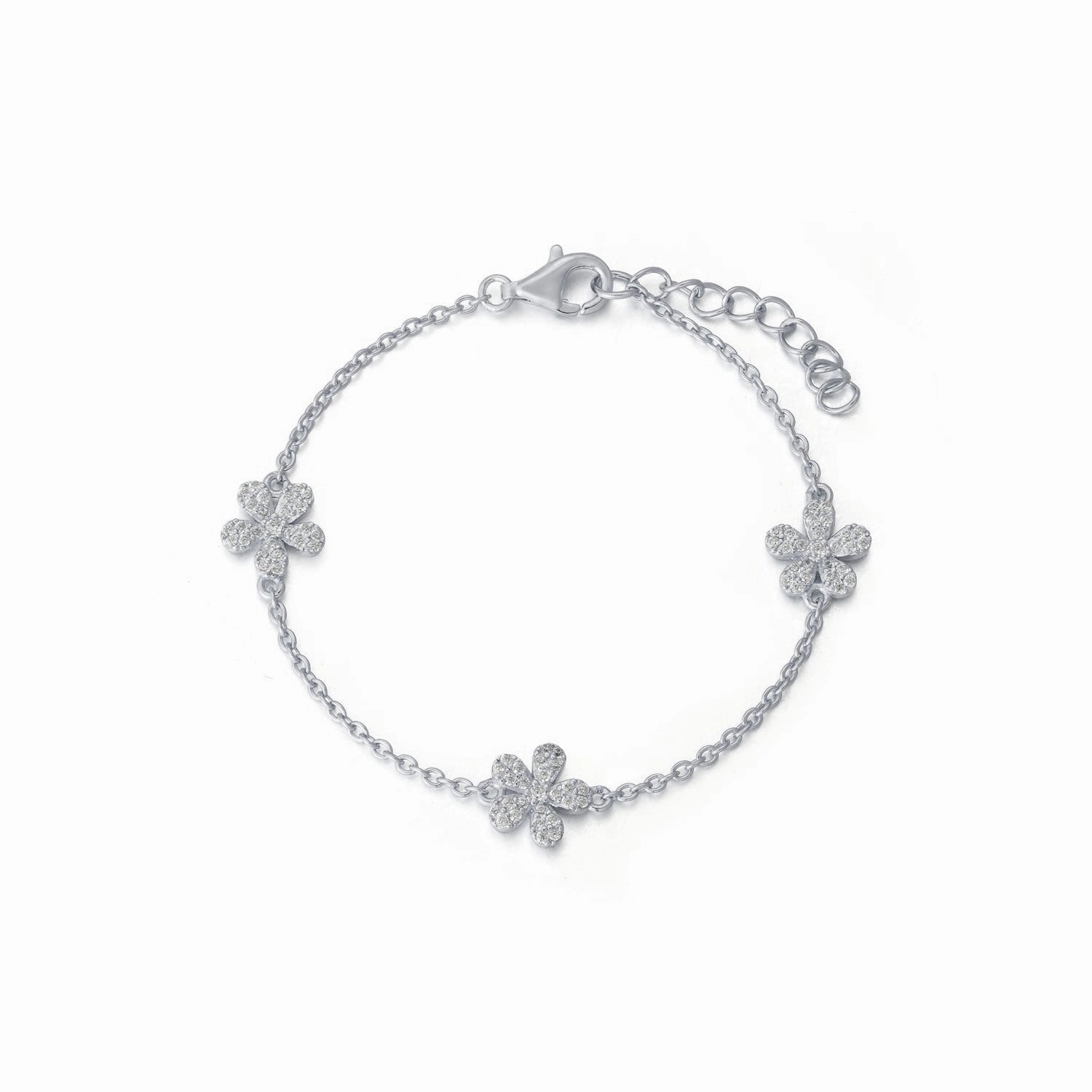 Sterling Silver 5 Petal Flower Station Bracelet Sophisticated Touch Noteworthy Accent