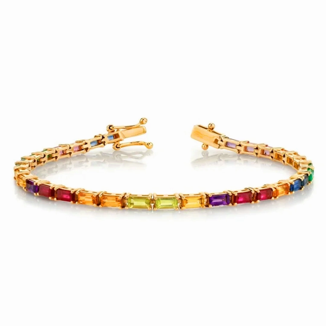 Sterling Silver Baguette Multicolor Nano Sapphire Rainbow Bracelet Unique Vision Clear Mixes
