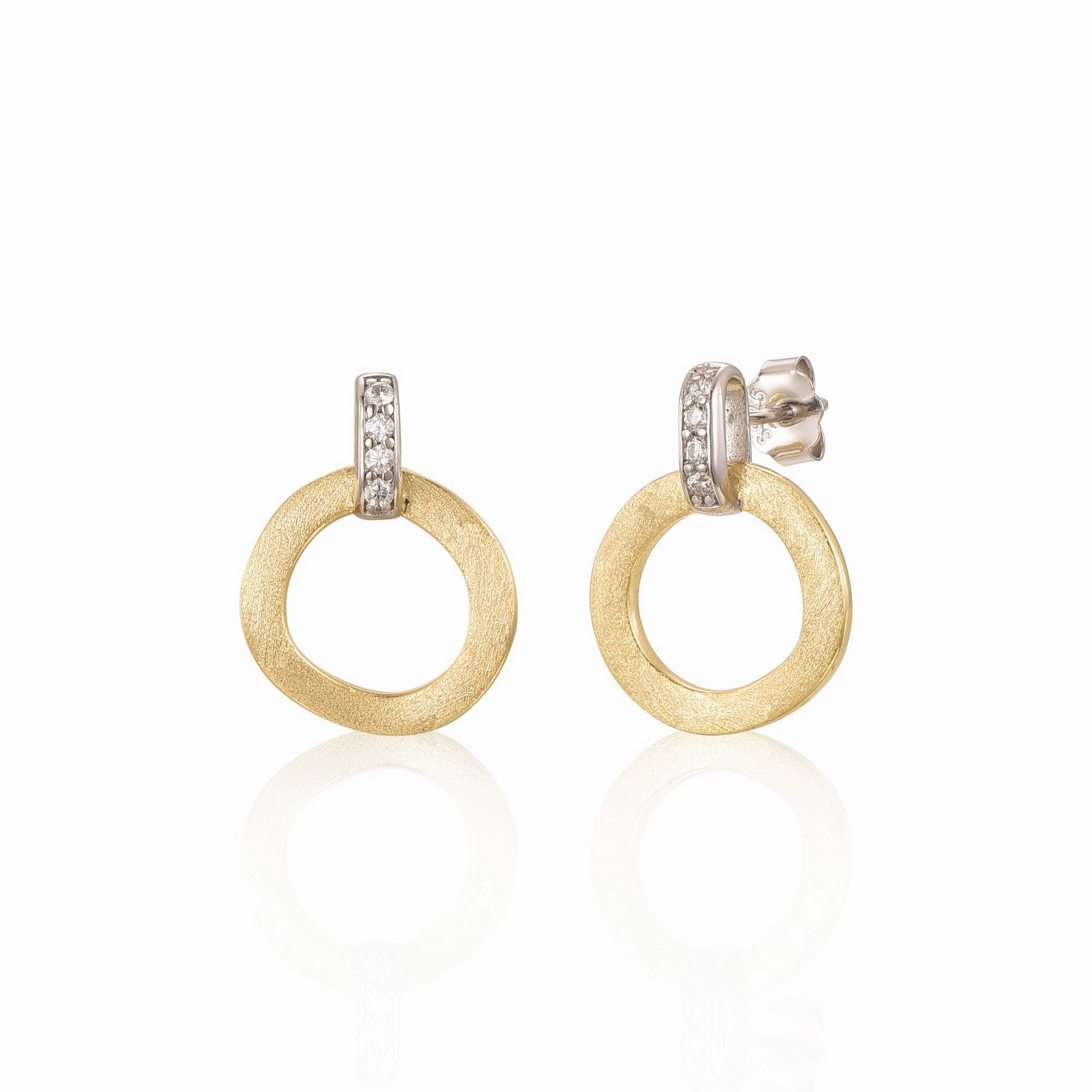 Straight Accessory Sterling Silver Brushed Gold Plated Circle Stud Earrings