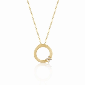 Glittering Item Sterling Silver Brushed Gold Plated Circle With CZ Flower Necklace