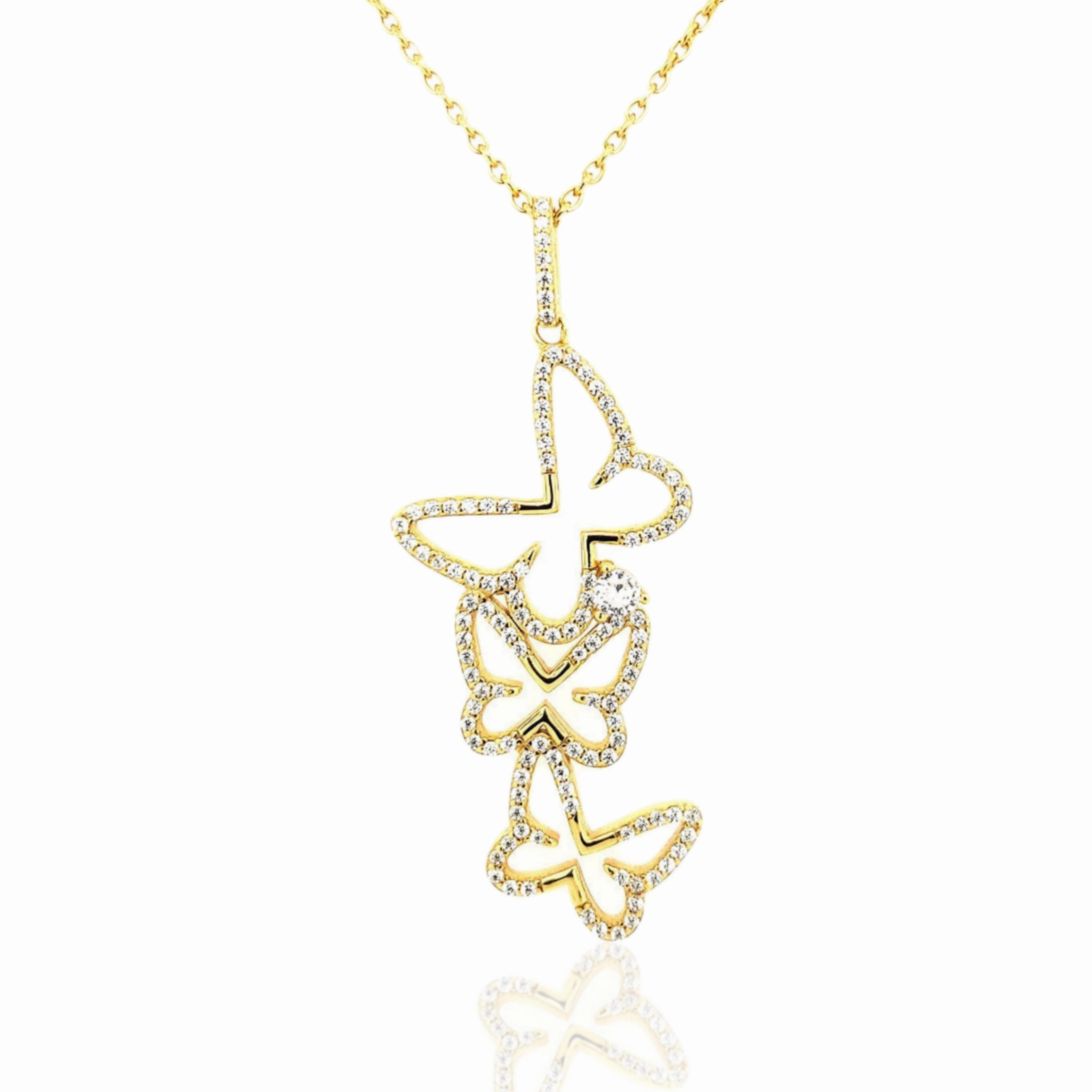 Office Wear Item Sterling Silver Cascading CZ Butterfly Pendant Necklace