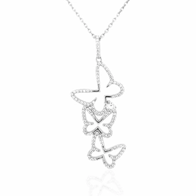 Fashion Icon Party Ready Sterling Silver Cascading CZ Butterfly Pendant Necklace