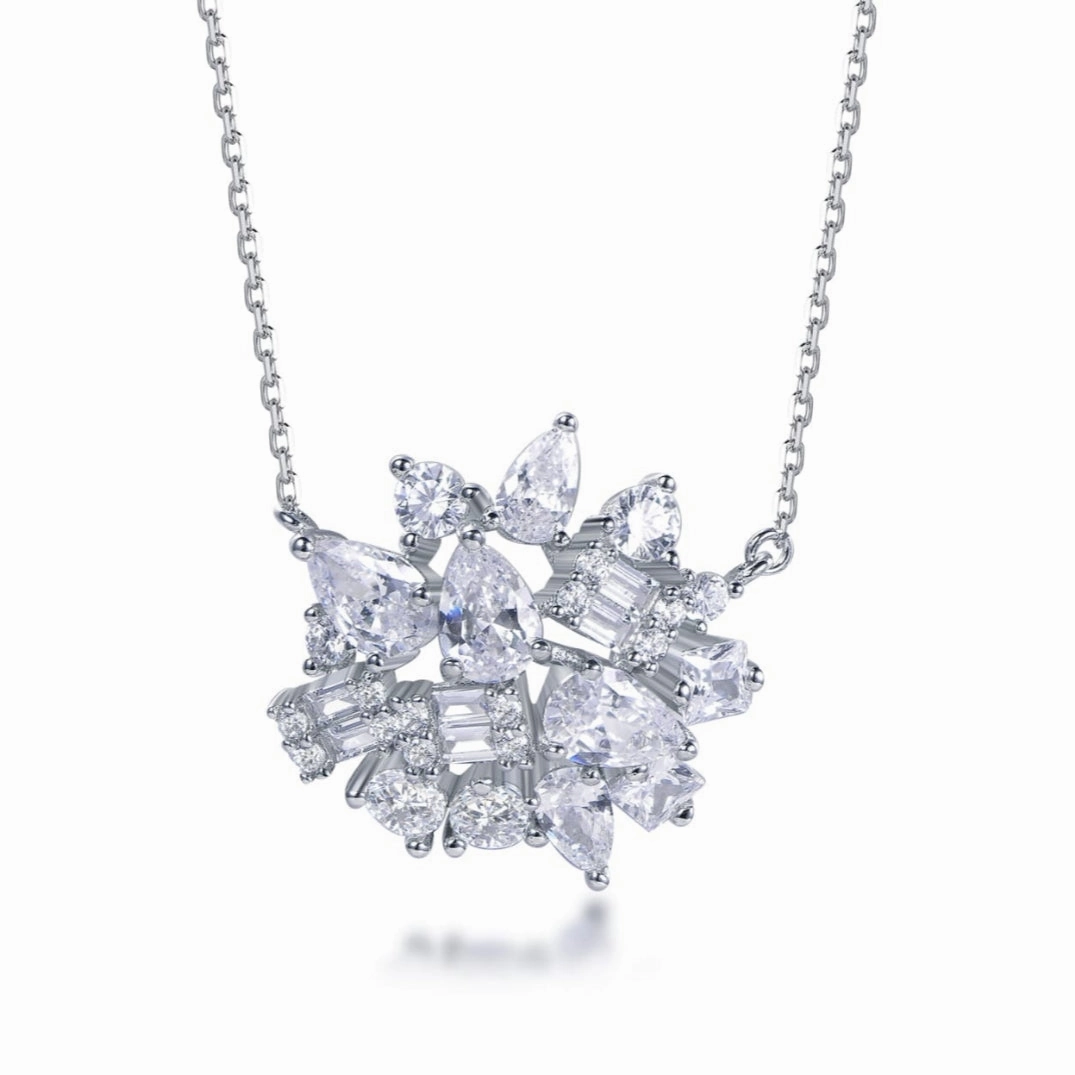 Spring Mood For Son Sterling Silver Cluster Multi Shaped CZ Necklace