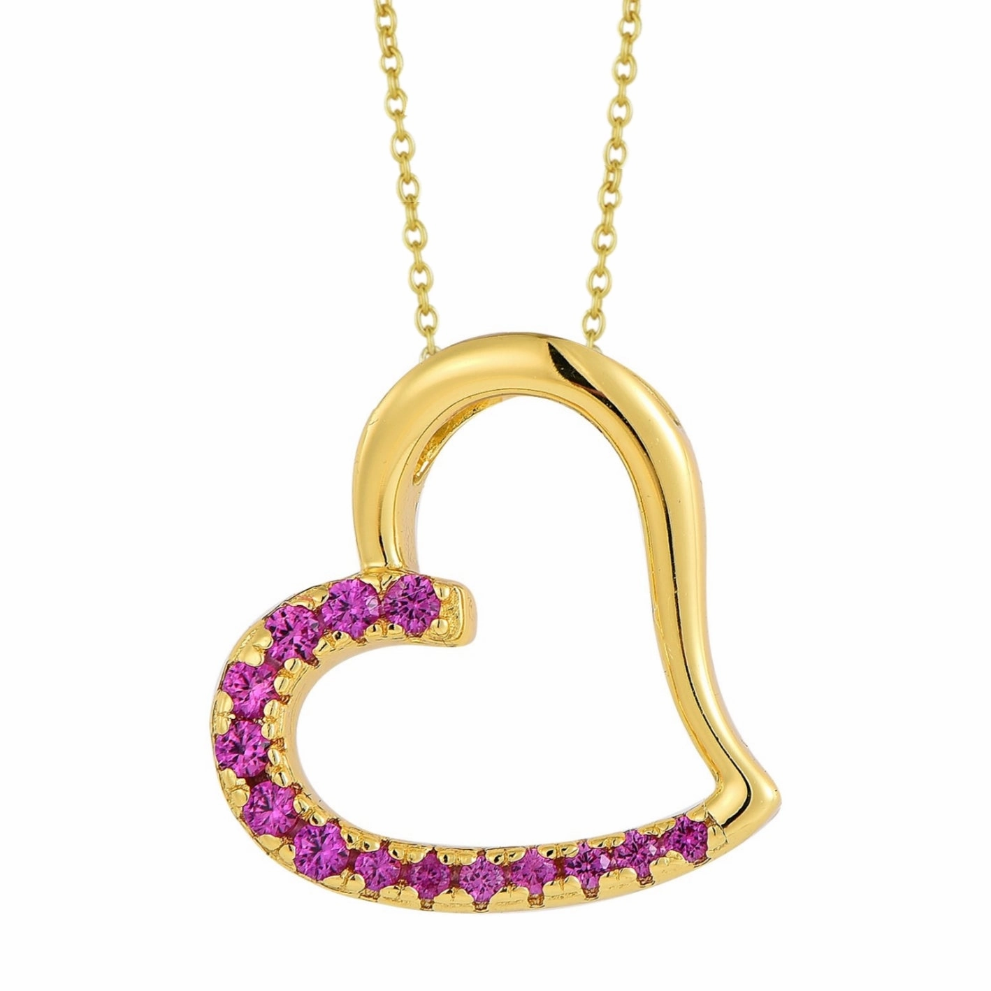 Sterling Silver Colorful Angled Heart Pendant Necklace Luxury Jewelry