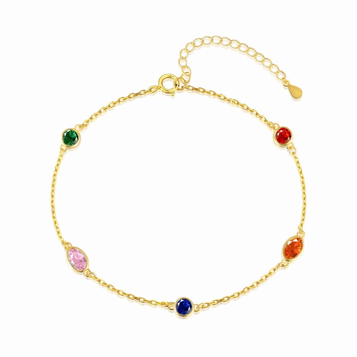 Sterling Silver Colorful Bezel Set Round and Oval Stones Adjustable Bracelet Infinite Mixes