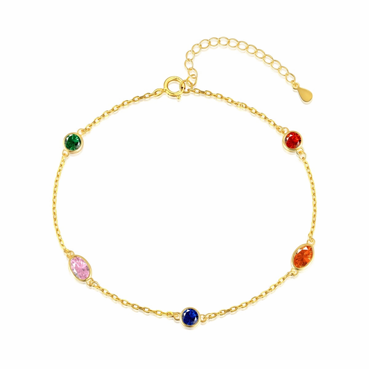 Happy Amalgamations Advantageous Composites Sterling Silver Colorful Bezel Set Round and Oval Stones Adjustable Bracelet