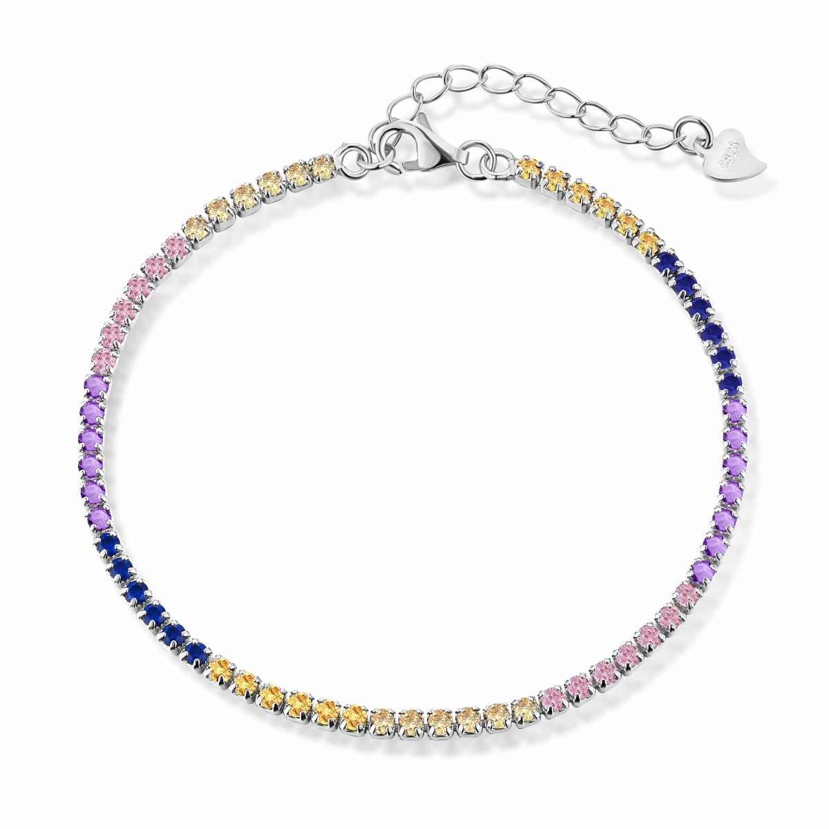 Everyday Essentials Sterling Silver Colorful Tennis Bracelet with Extension