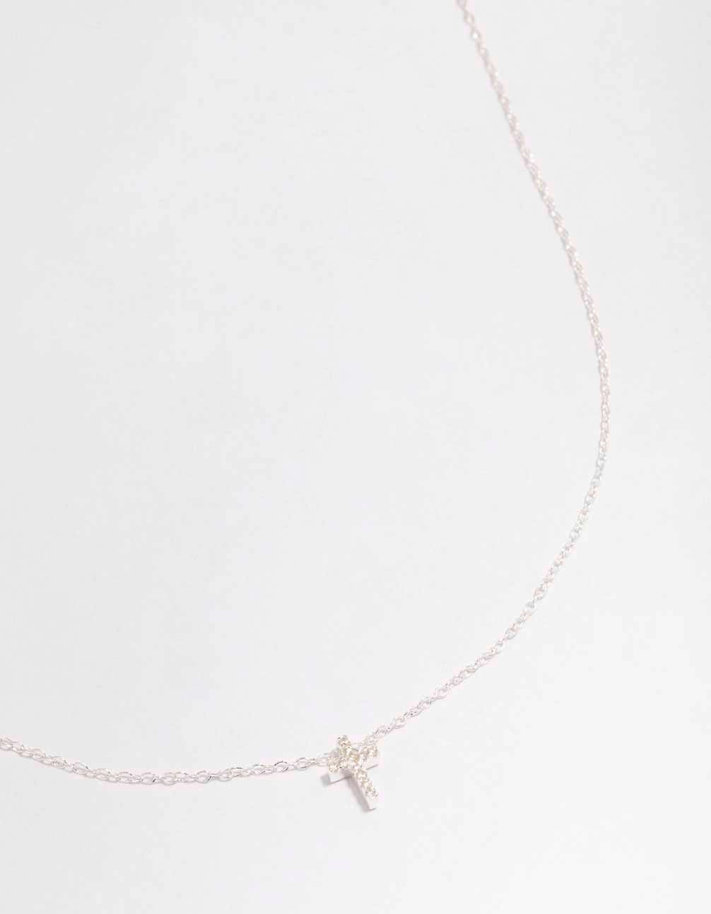 Holiday Outfit Graceful Detail Sterling Silver Cubic Zirconia Cross Pendant Necklace