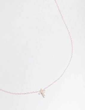 Holiday Outfit Graceful Detail Sterling Silver Cubic Zirconia Cross Pendant Necklace