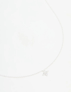Vintage Accent Sterling Silver Cubic Zirconia Micro Flower Pendant Necklace