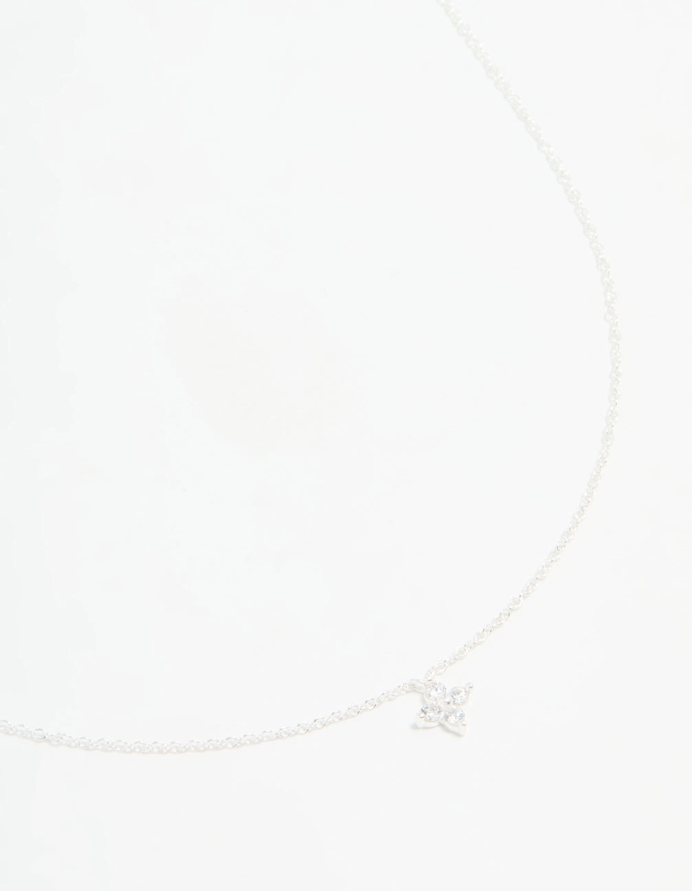 Vintage Accent Sterling Silver Cubic Zirconia Micro Flower Pendant Necklace