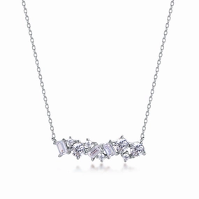 Sterling Silver CZ and Baguette Bar Necklace Versatile Accent