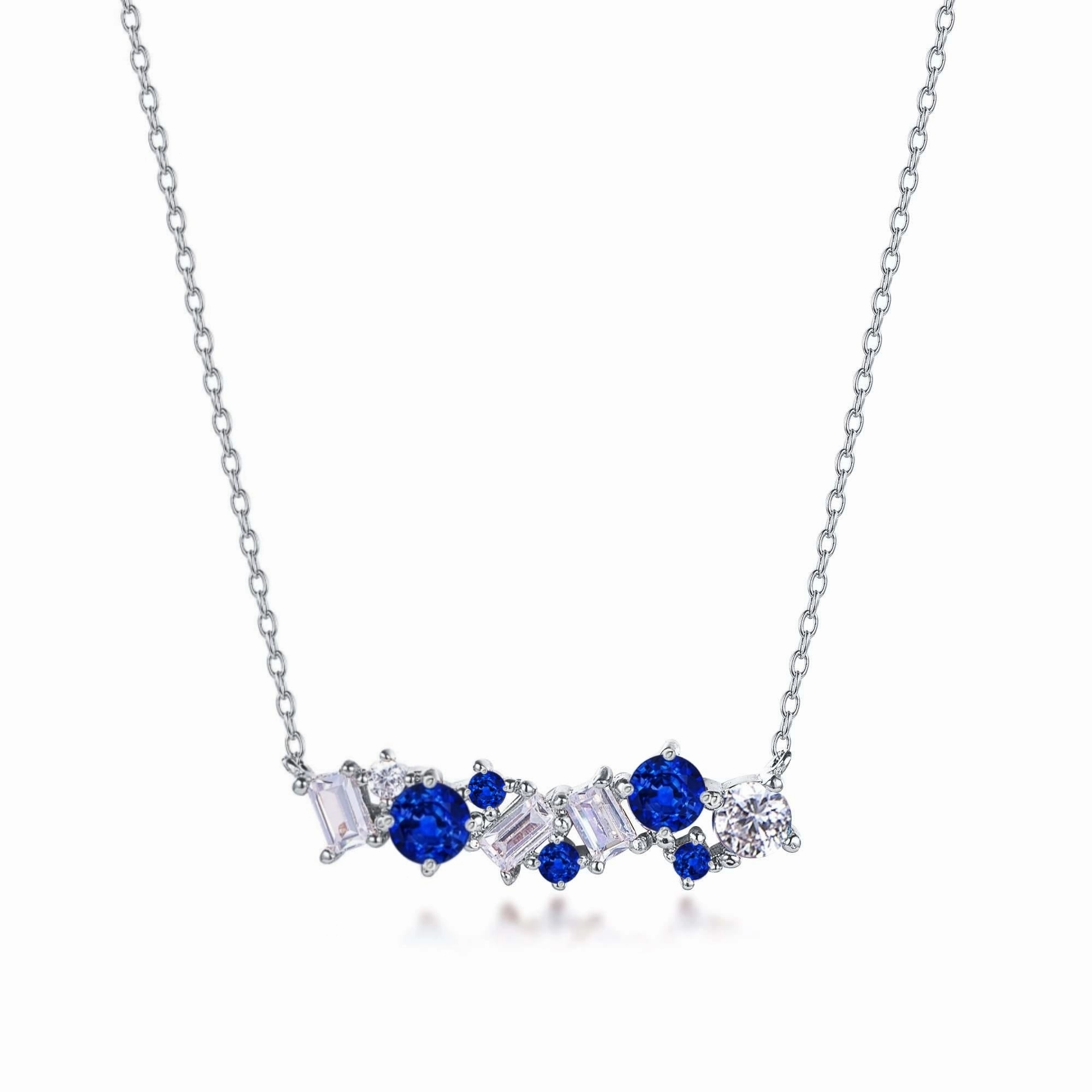 Sleek Detail Sterling Silver CZ and Baguette Bar Necklace