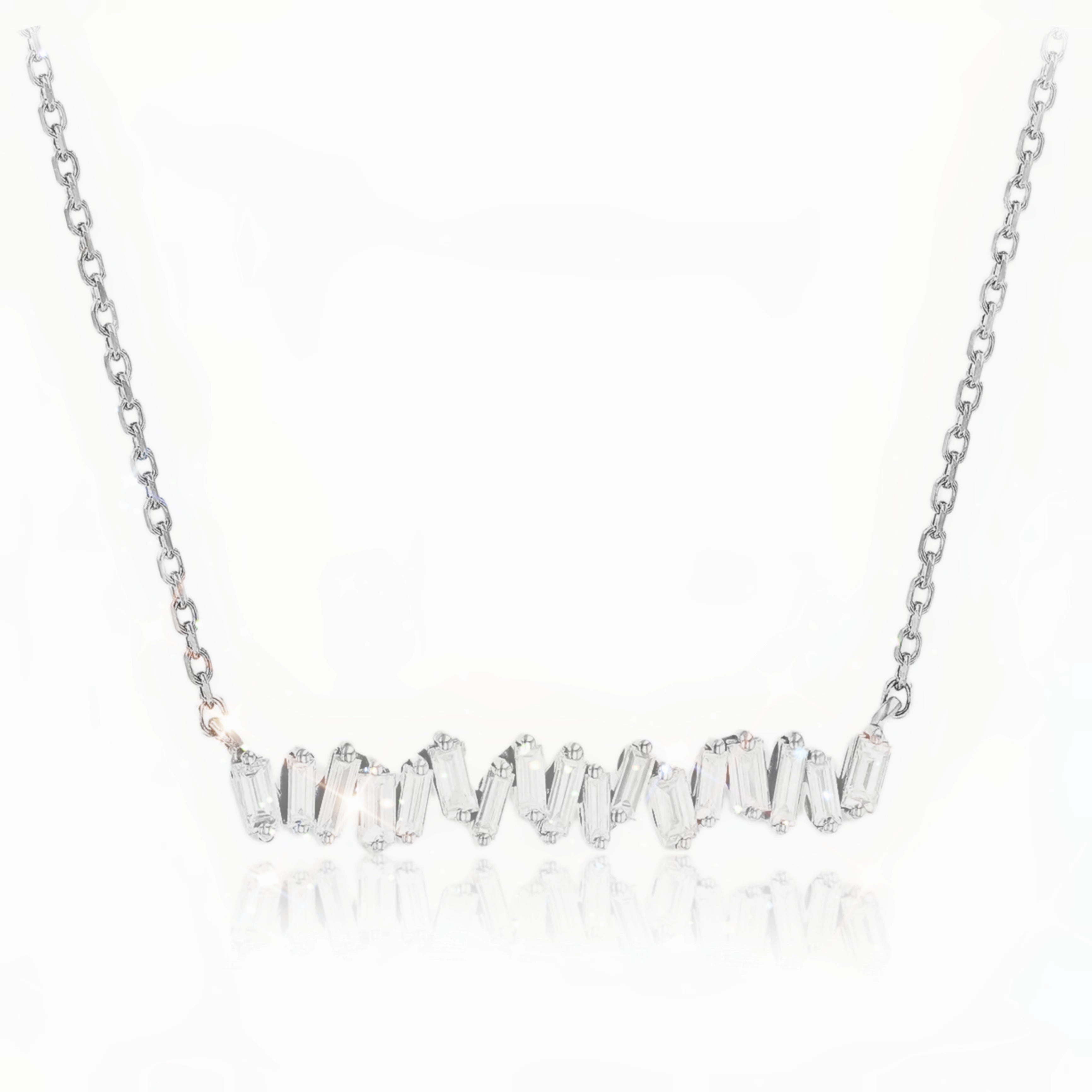 Sweet Memory Weekend Vibe Sterling Silver CZ Baguette Bar Necklace