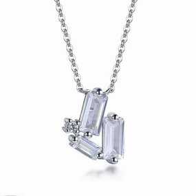 Exclusive Appeal Sterling Silver CZ Baguette Necklace with Round Stone Accents