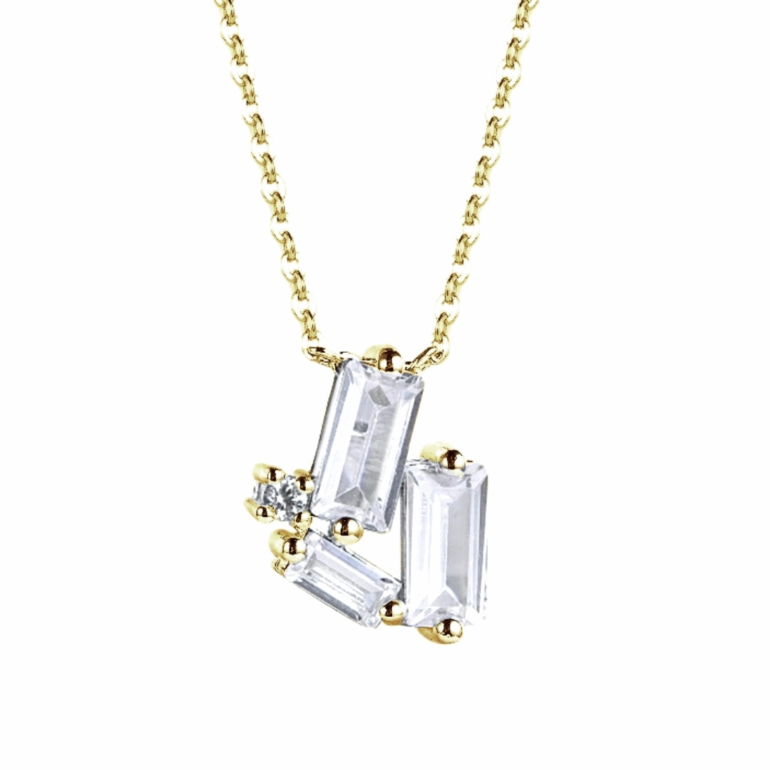 Sterling Silver CZ Baguette Necklace with Round Stone Accents Creative Mood Strong Accessory