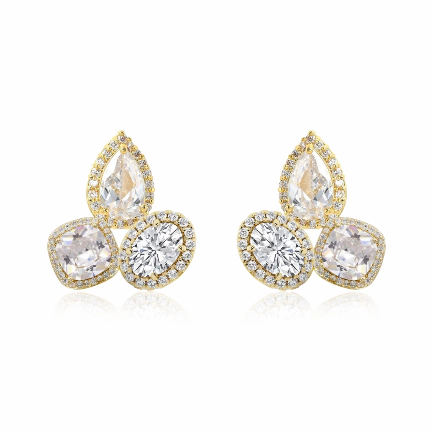 Sterling Silver CZ Halo Around Three Stone Stud Earring Tiny Accessory