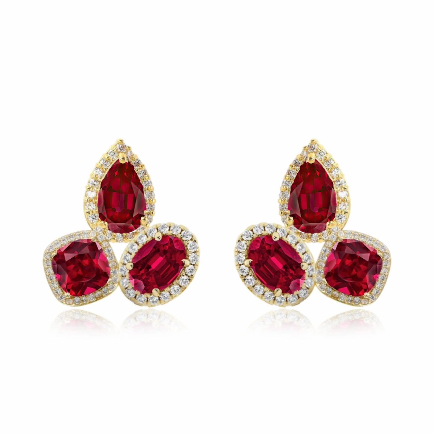 Embellished Adornment Sterling Silver CZ Halo Around Three Stone Stud Earring