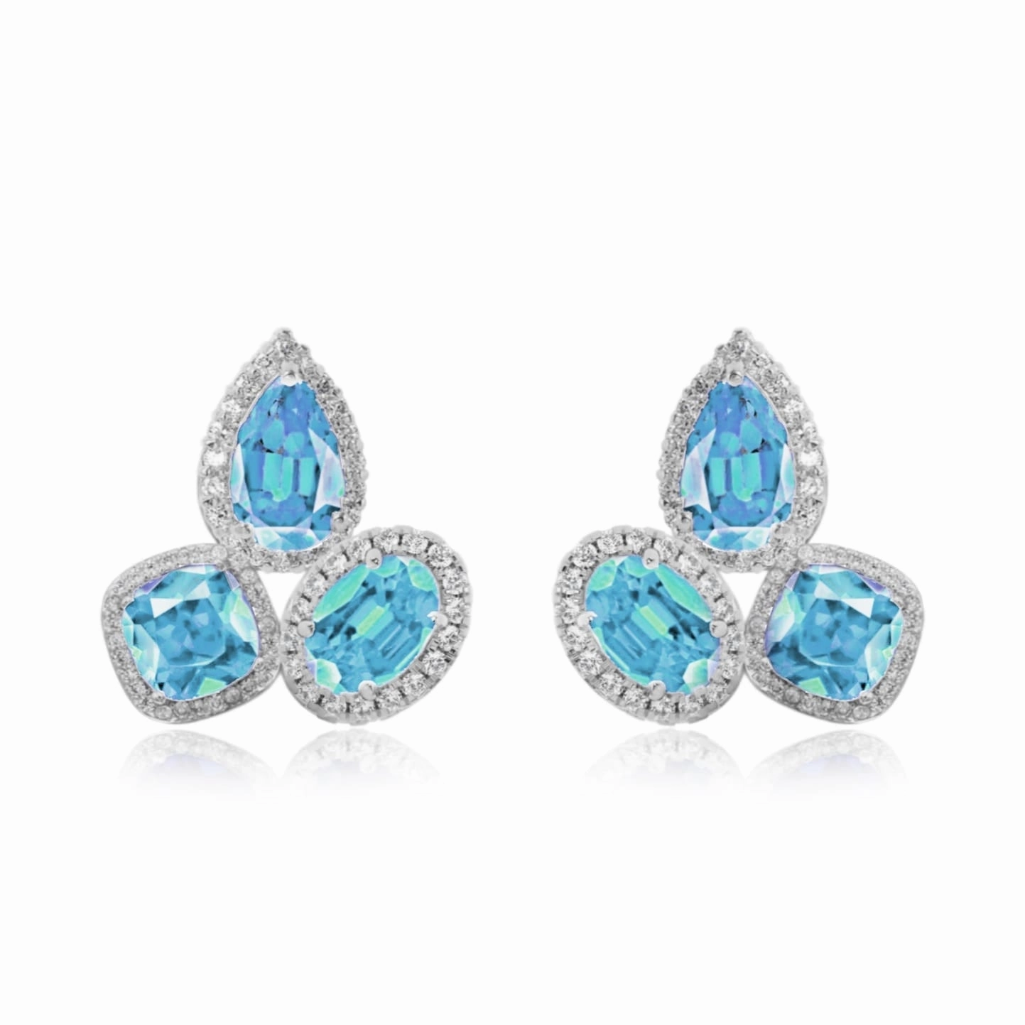 Sterling Silver CZ Halo Around Three Stone Stud Earring Sophisticated Choice Graceful Embellishment