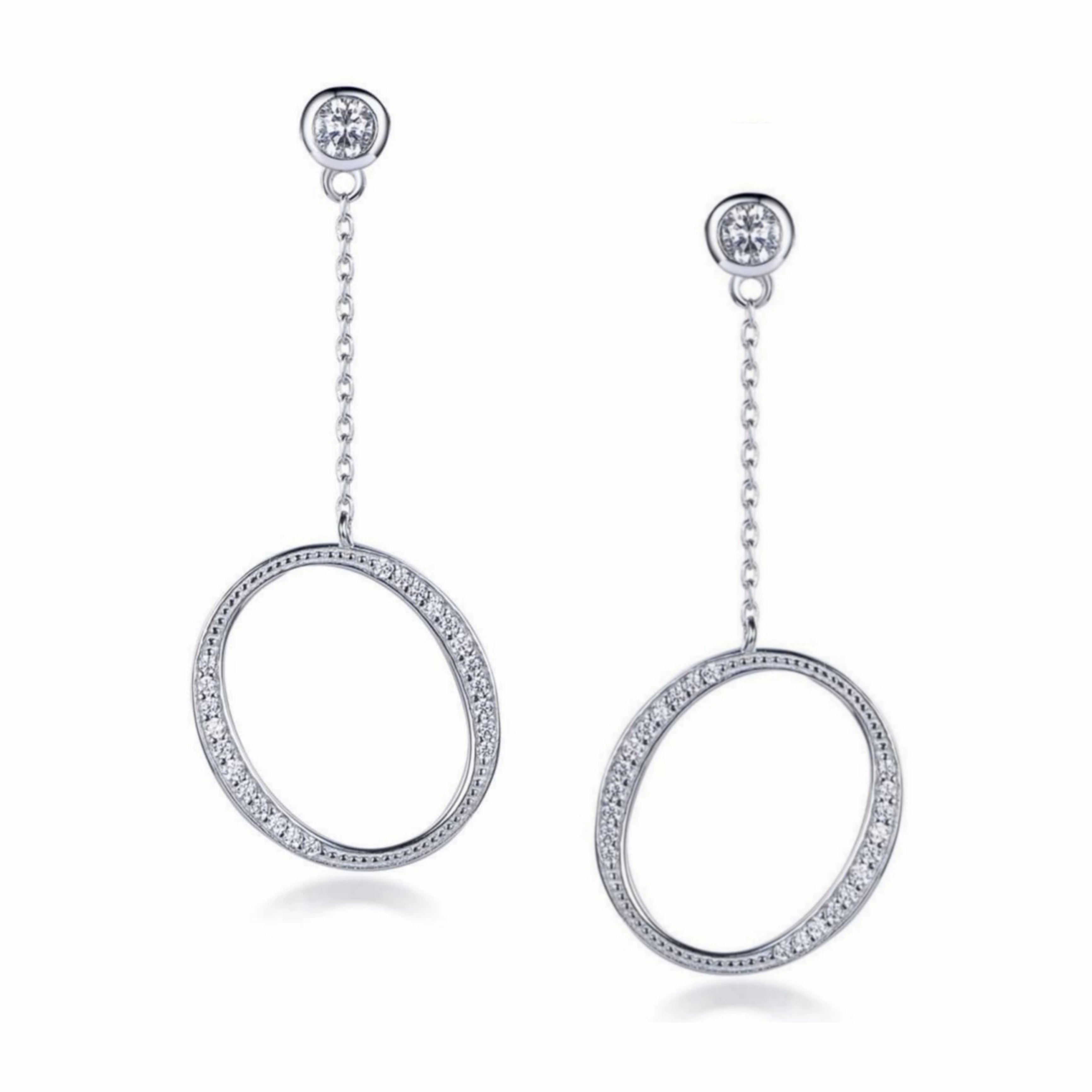 Vibrant Accent Shiny Design Sterling Silver CZ Hanging Circle Earrings