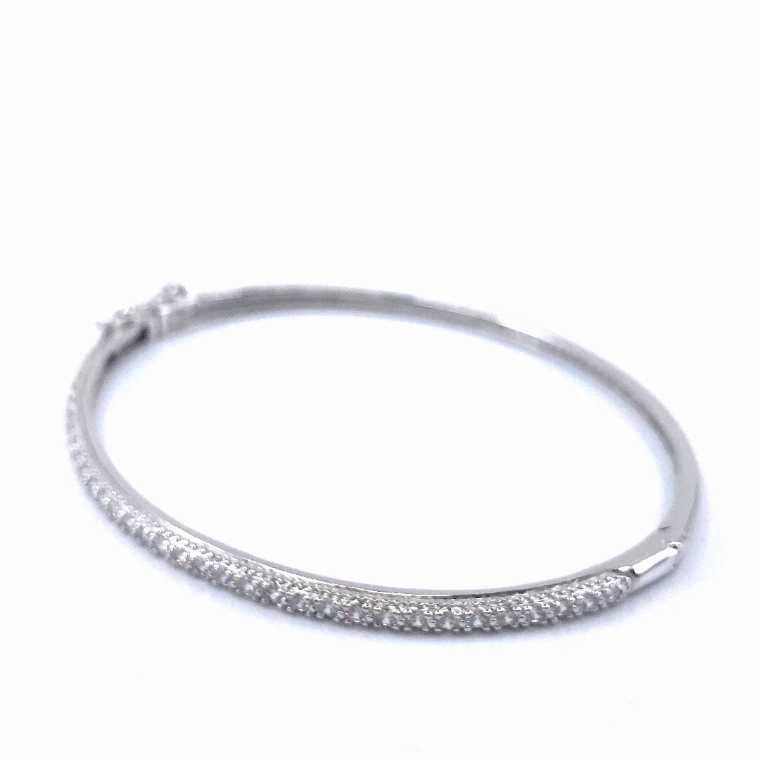 Easy Purchase Sterling Silver CZ Micro Pave Bangle Bracelet (Available in 3 Colors)