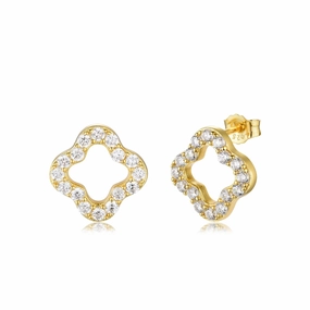 Modern feature Sophisticated Look Sterling Silver CZ Outline Clover Shape Stud Earring