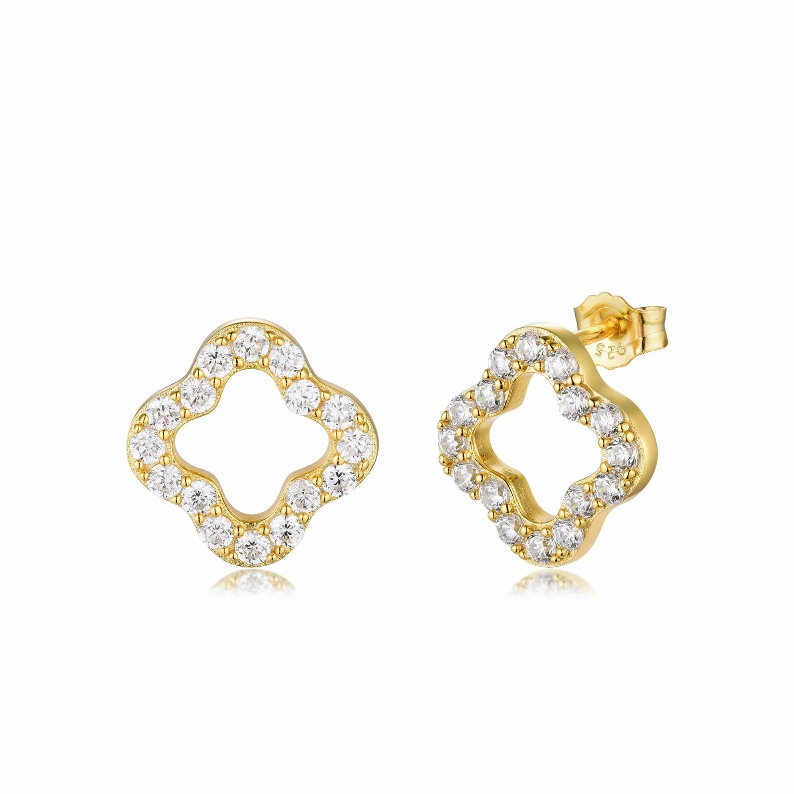 Modern feature Sophisticated Look Sterling Silver CZ Outline Clover Shape Stud Earring