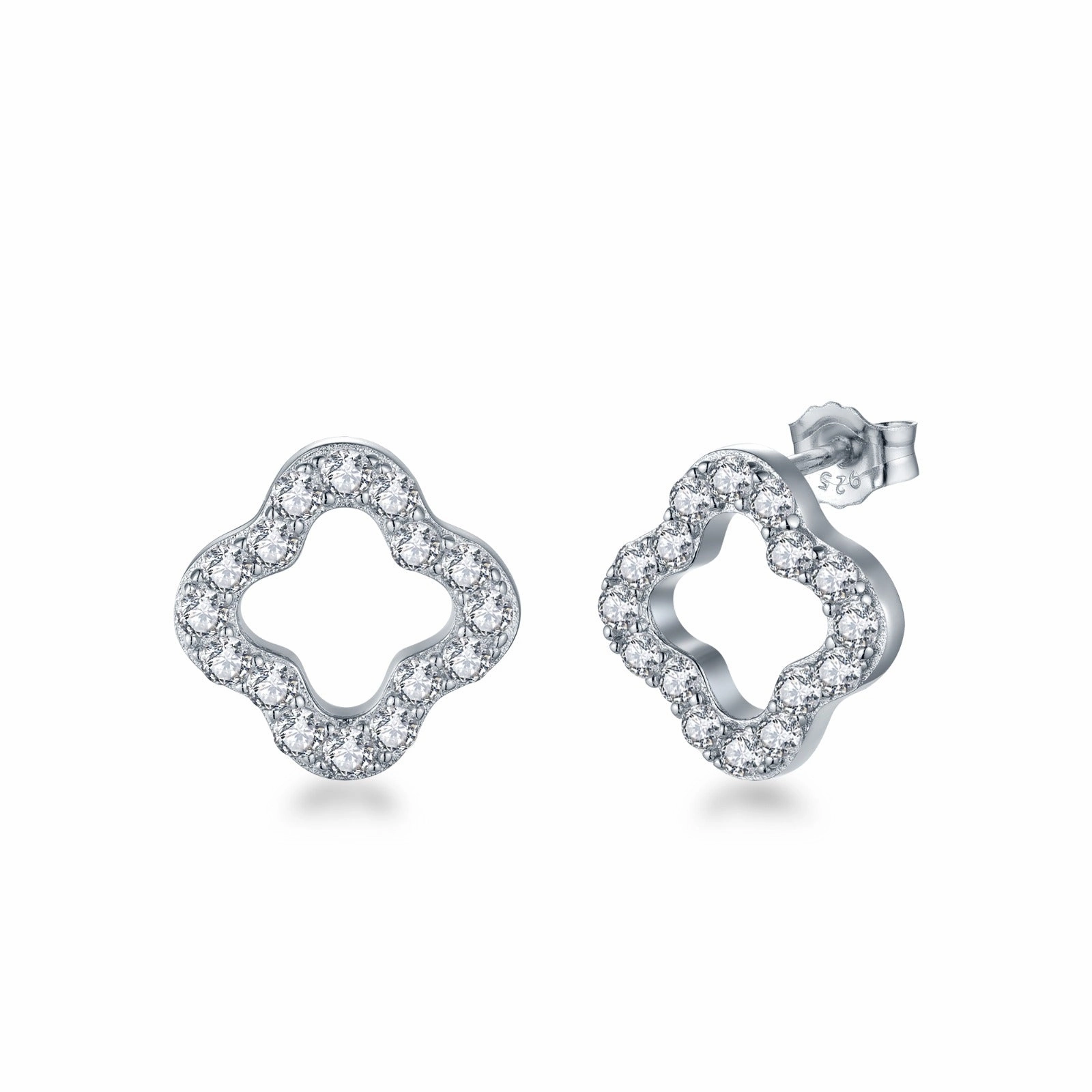 Rustic Accent Sterling Silver CZ Outline Clover Shape Stud Earring
