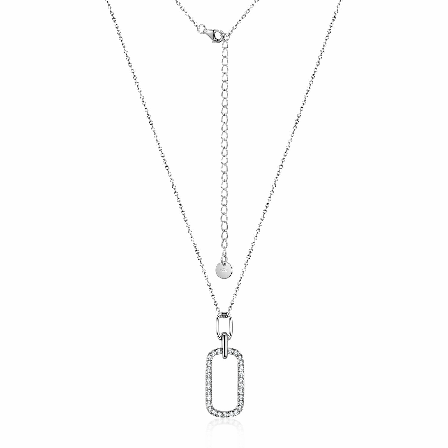 Fine Adornment Artisan Detail Sterling Silver CZ Paperclip Pendant Necklace
