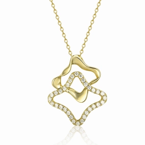 Sterling Silver Double Geometric CZ Pendant Necklace Minimal Accent Summer Accent