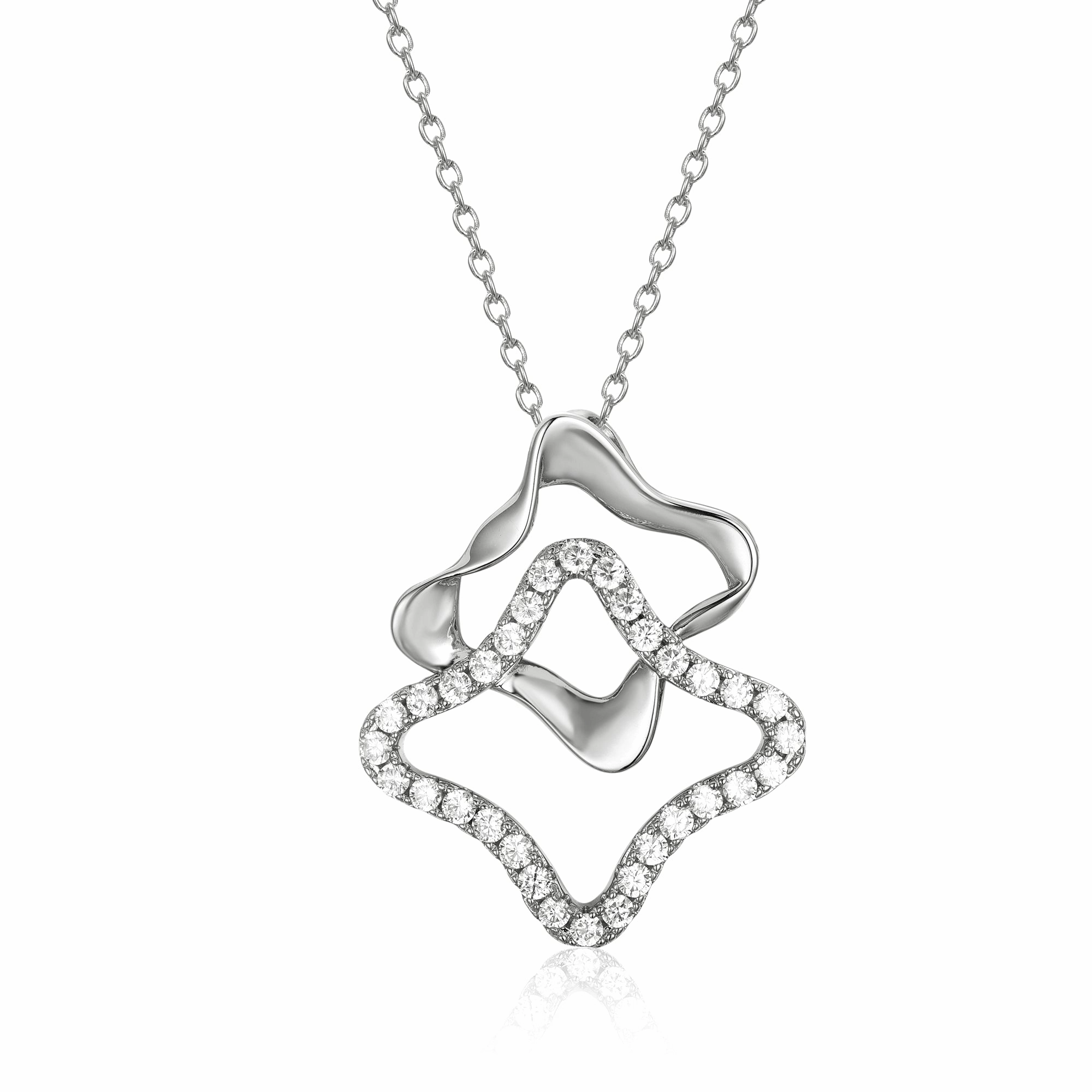 Sterling Silver Double Geometric CZ Pendant Necklace Daily Use Jewelry