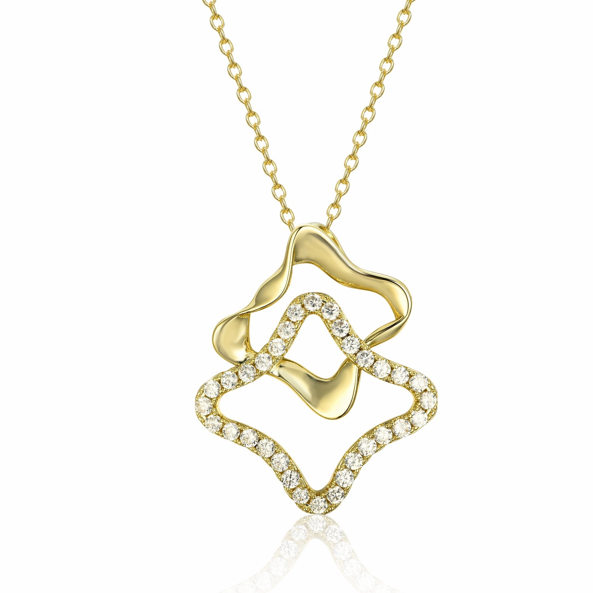 Sterling Silver Double Geometric CZ Pendant Necklace Minimal Accent Summer Accent