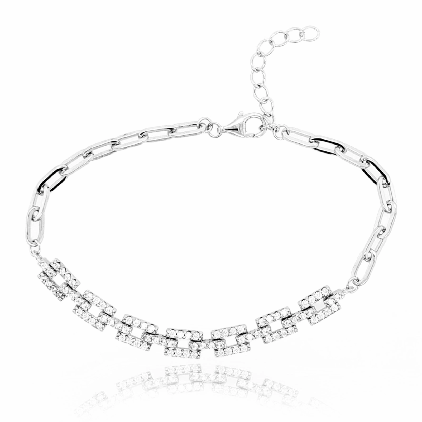 Global Inventory Sterling Silver Elegant CZ Diamond Rectangles Bracelet