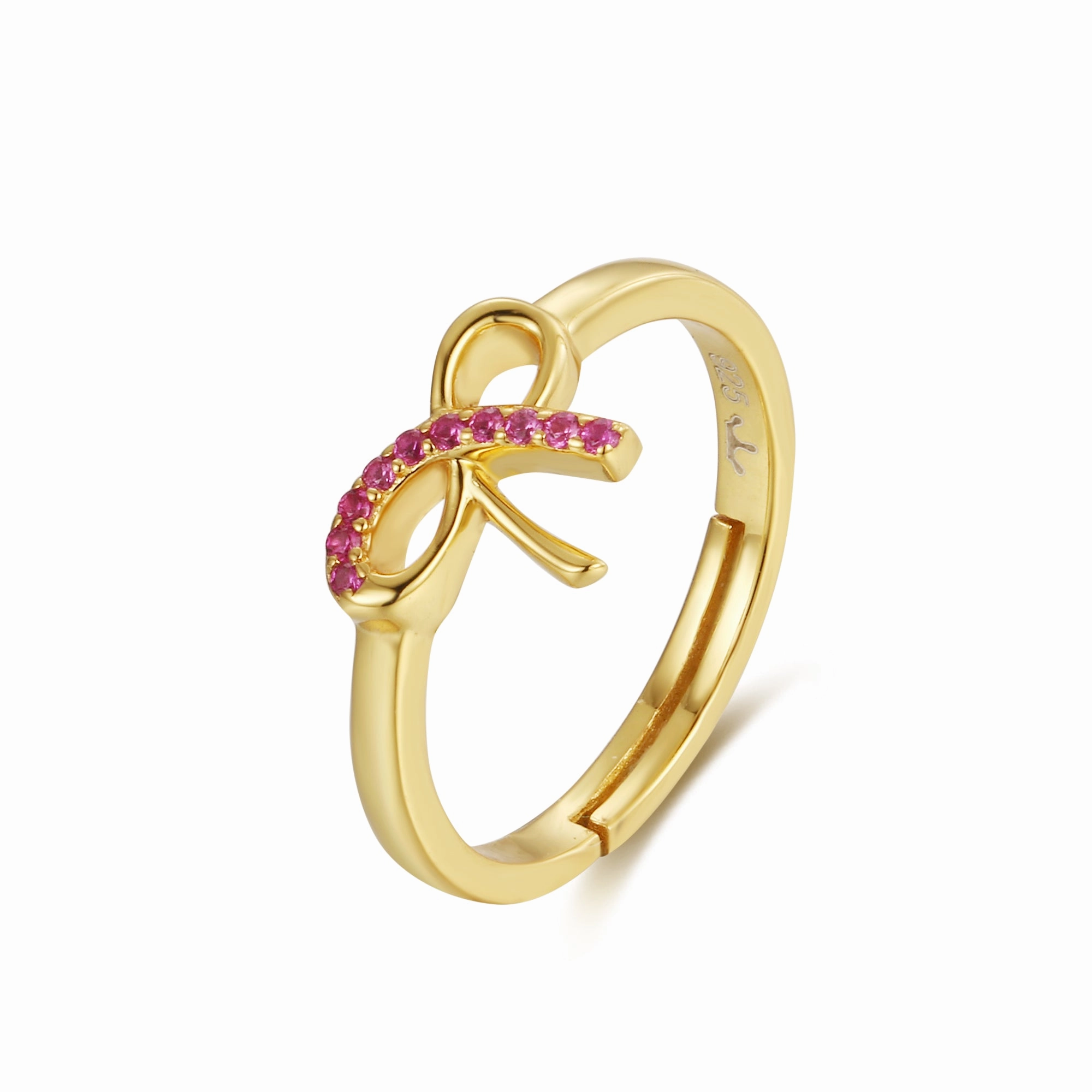 Modern Ornament Sterling Silver Gold Plated Children's CZ Bowknot Ring