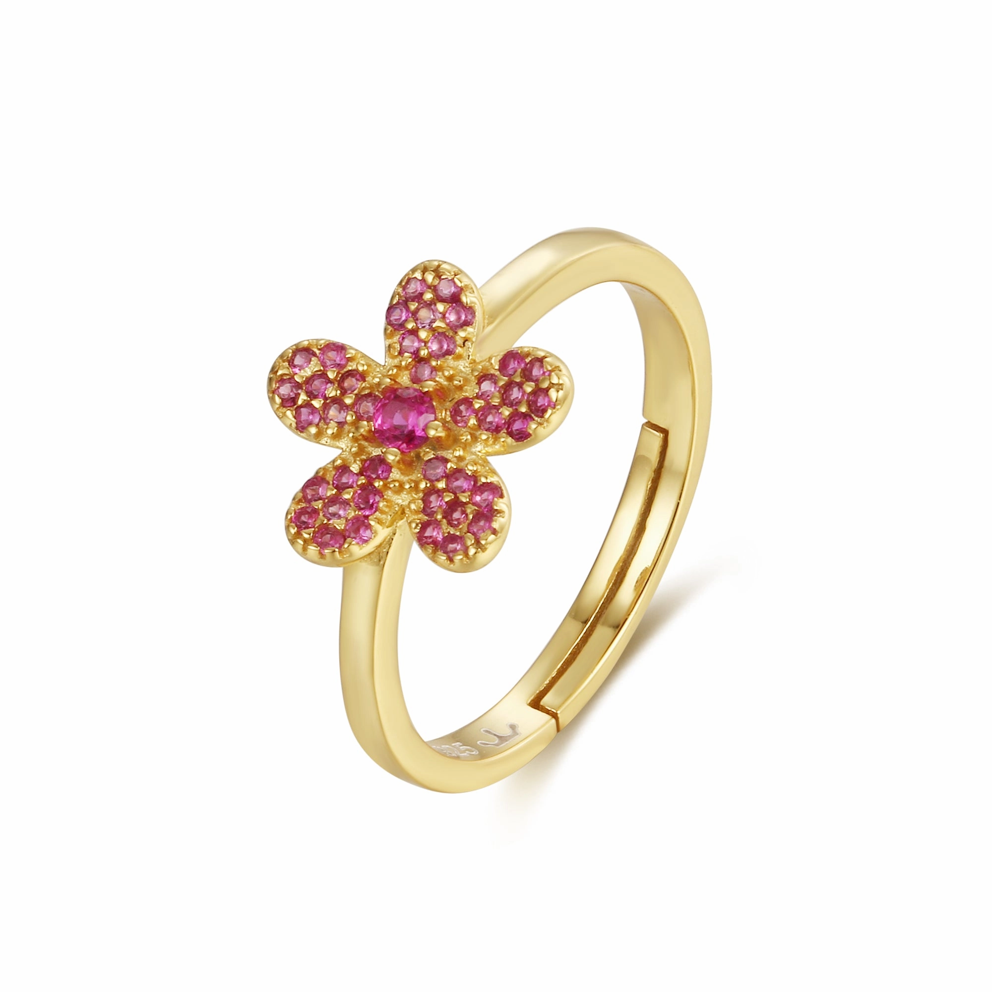 Baroque Influence Sterling Silver Gold Plated Children's Five Petal Micropave Flower Ring