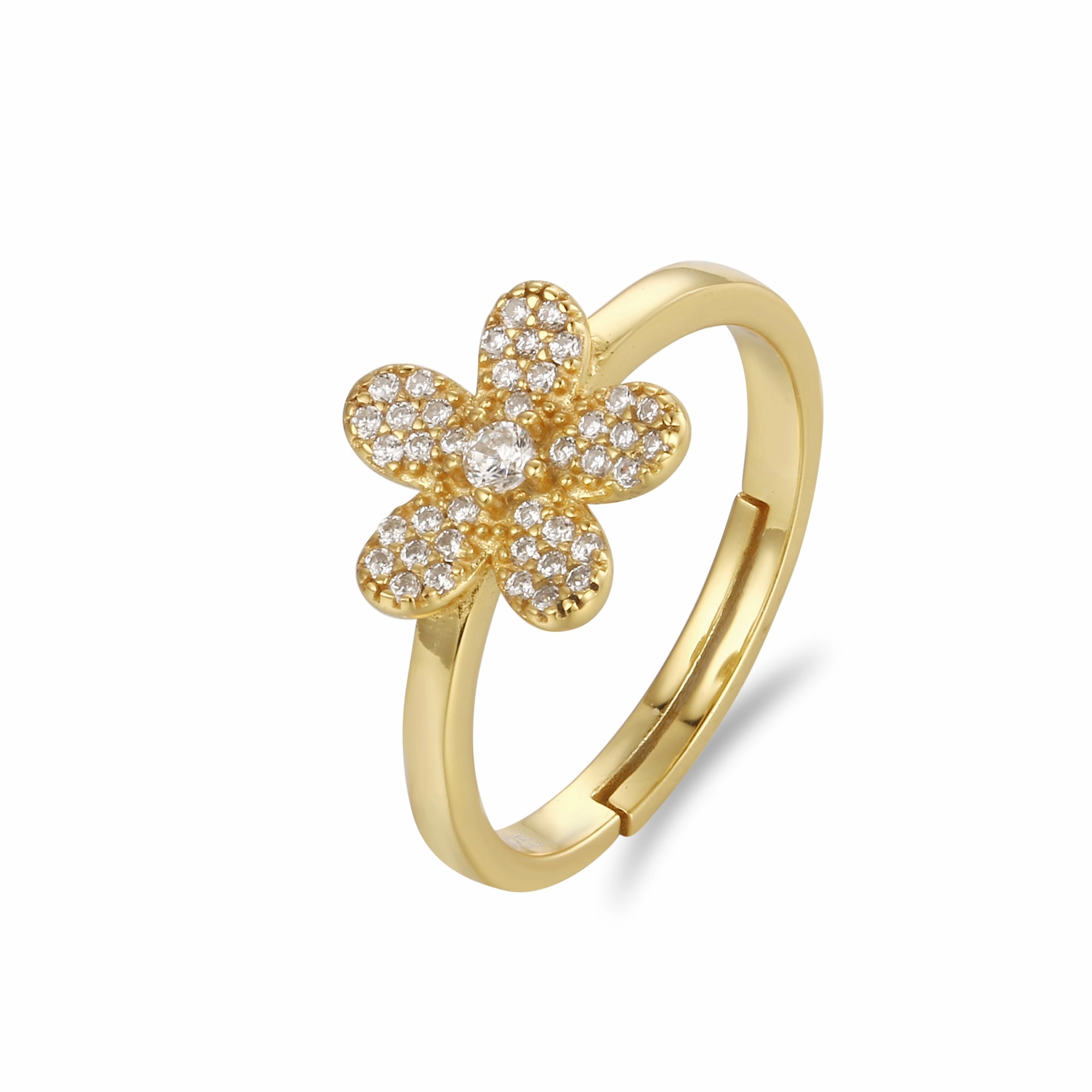 Sterling Silver Gold Plated Children's Five Petal Micropave Flower Ring Personal Favorite Perfect Gift